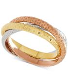 Tricolor Textured Roll Ring In 14k Gold, White Gold & Rose Gold