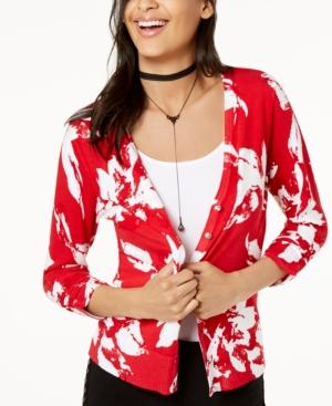 I.n.c. Floral-print Rhinestone-button Cardigan, Created For Macy's