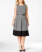 Calvin Klein Plus Size Belted Colorblock-hem Pleated Dress