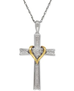 Diamond Accent Cross Pendant Necklace In Sterling Silver And 14k Gold
