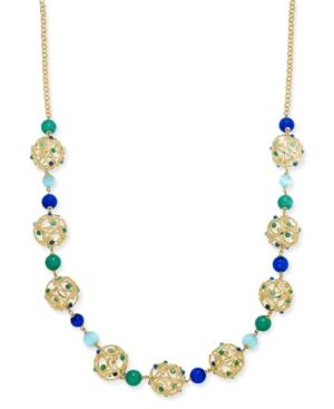 Kate Spade New York Gold-tone Openwork Sphere And Beaded Long Statement Necklace