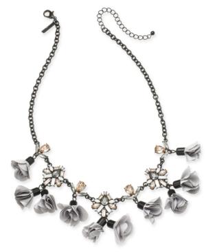 I.n.c. Black-tone Crystal, Stone & Fabric Flower Statement Necklace, 18 + 3 Extender, Created For Macy's