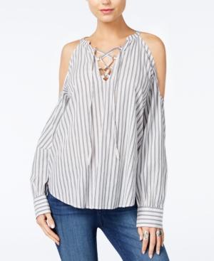 William Rast Cyrus Cotton Striped Cold-shoulder Top