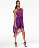 City Studios Juniors' Sequined Lace High-low Fit & Flare Dress