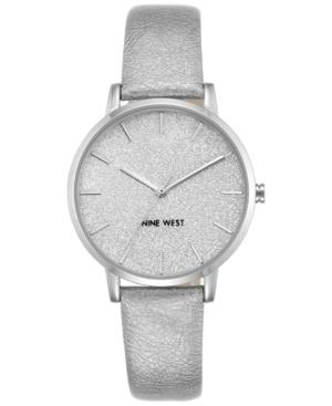 Nine West Women's Glitter Silver-tone Imitation Leather Strap Watch 36mm Nw-1959svsv