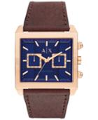 A/x Armani Exchange Men's Chronograph East-west Brown Leather Strap Watch 43x43mm Ax2225