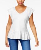Style & Co V-neck Cotton Jacquard Peplum Top, Created For Macy's