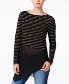 Bar Iii Striped Mixed-media Top, Only At Macy's