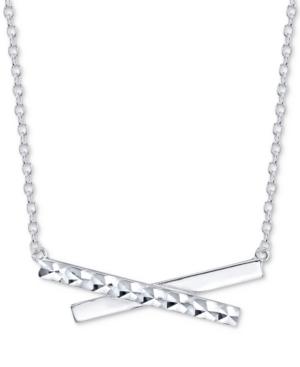 Unwritten Textured Crisscross Pendant Necklace In Sterling Silver