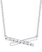 Unwritten Textured Crisscross Pendant Necklace In Sterling Silver