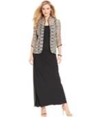 Alex Evenings Three-quarter-sleeve Metallic Embroidered Jacket & Shell