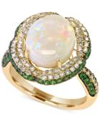 Effy Limited Edition Opal (2-5/8 Ct. T.w.), Diamond (3/8 Ct. T.w.) And Tsavorite (1/2 Ct. T.w.) Ring In 14k Gold