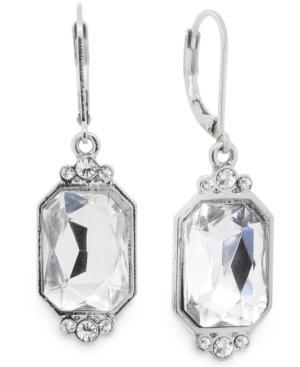 2028 Silver-tone Crystal Octagon Drop Earrings