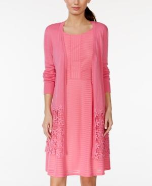 Ny Collection Crochet Lace Trim Open Cardigan