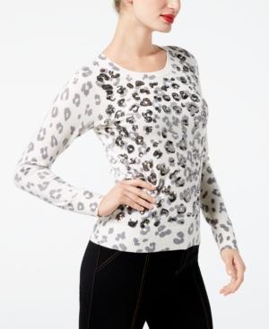 Inc International Concepts Embellished Leopard-print Sweater, Created For Macy's
