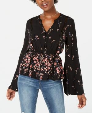American Rag Juniors' Printed Bell-sleeve Blouse, Created For Macy's