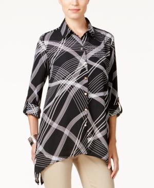 Jm Collection Printed Handkerchief-hem Blouse, Only At Macy's