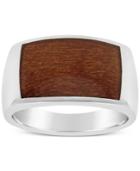 Men's Wood Inlay Ring In Sterling Silver