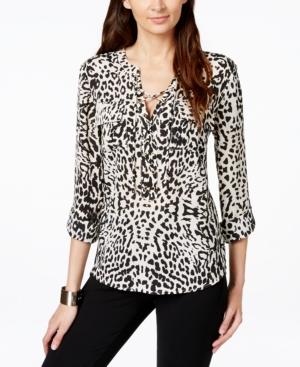 Inc International Concepts Printed Lace-up Top, Only At Macy's