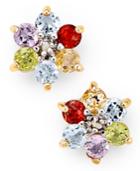 18k Gold Over Sterling Silver Earrings, Multi Stone (1-1/3 Ct. T.w.) And Diamond Accent Flower Stud Earrings