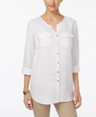Jm Collection Linen-blend Button-back Shirt, Only At Macy's