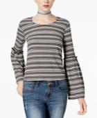 Love, Fire Juniors' Striped Rib-knit Bell-sleeve Top