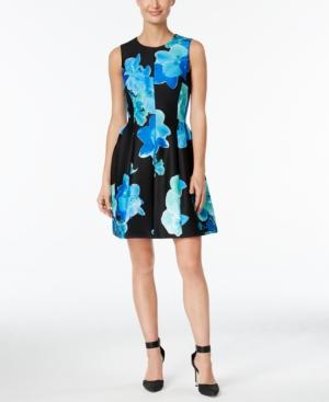 Calvin Klein Floral Scuba Fit & Flare Dress