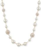 Anne Klein Gold-tone Pave Orb & Imitation Pearl Collar Necklace