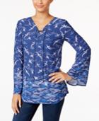 Style & Co Seascape-print Bell-sleeve Top, Only At Macy's