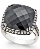 Onyx (15x15mm) And Swarovski Zirconia Large Fashion Ring In Sterling Silver