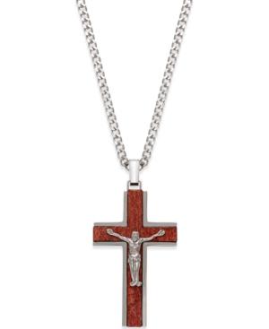 Men's Crucifix Pendant Necklace In Wood And Stainless Steel