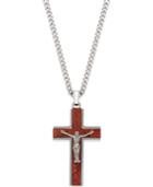 Men's Crucifix Pendant Necklace In Wood And Stainless Steel
