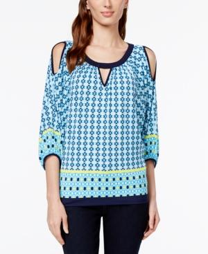 Eci Tile-print Cold-shoulder Top