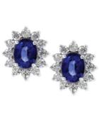 Velvet Bleu Effy Manufactured Diffused Sapphire (3-3/4 Ct. T.w.) And Diamond (1-5/8 Ct. T.w.) Earrings In 14k White Gold