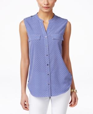 Ny Collection Polka-dot Sleeveless Utility Blouse