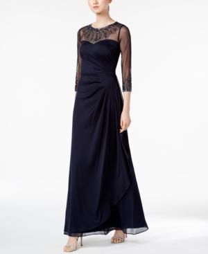 Alex Evenings Illusion Embellished A-line Gown