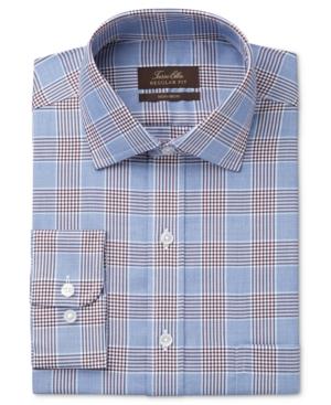 Tasso Elba Men's Classic/regular Fit Burgundy Blue Glenplaid Dress Shirt, Created For Macy's