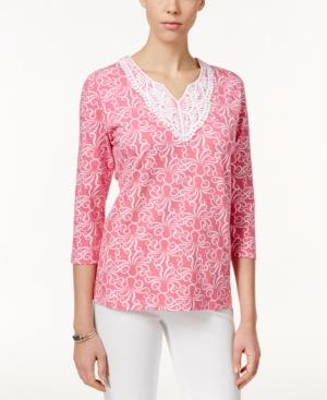 Alfred Dunner Octopus-print Lace-trim Tunic