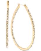 Hint Of Gold Large Oval Crystal Hoop Earrings In 14k Gold-plated Brass