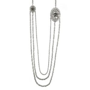 2028 Silver-tone Crystal Flower Triple Chain Necklace 30