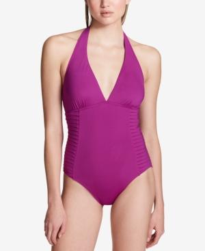 Calvin Klein Side-pleated Halter One-piece Swimsuit,a Macy's Exclusive Style Women's Swimsuit