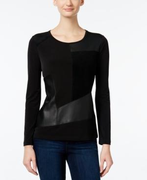 Calvin Klein Faux-leather Mixed-media Top