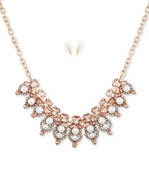 Say Yes To The Prom Rose Gold-tone Imitation Pearl And Crystal Collar Necklace & Imitation Pearl Stud Earrings
