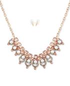 Say Yes To The Prom Rose Gold-tone Imitation Pearl And Crystal Collar Necklace & Imitation Pearl Stud Earrings