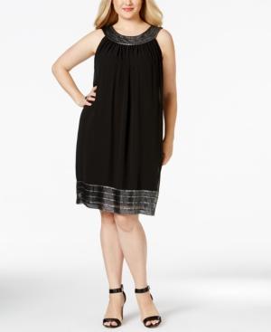 Sl Fashions Plus Size Metallic-trim Shift Dress
