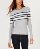 Hooked Up By Iot Juniors' Striped Ribbed Zip Sweater