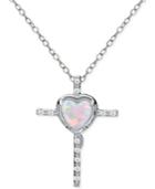 Giani Bernini Cubic Zirconia And Iridescent Stone Heart And Cross Pendant Necklace In Sterling Silver, Only At Macy's