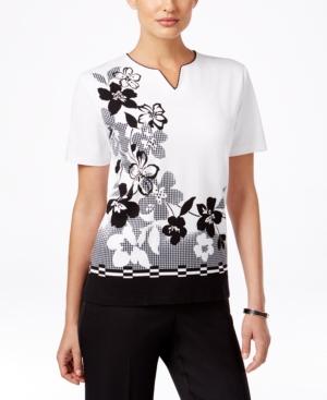 Alfred Dunner Petite Printed Split-neck T-shirt