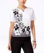 Alfred Dunner Petite Printed Split-neck T-shirt