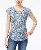 William Rast Floral-print Lace-up Top